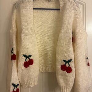 Love Tree White Cardigan with Cherry Embroidery Brand New